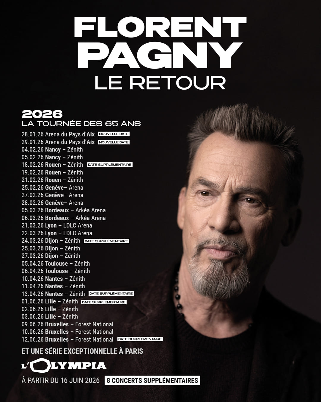 Affiche de la Tournée Florent Pagny 2026–2027